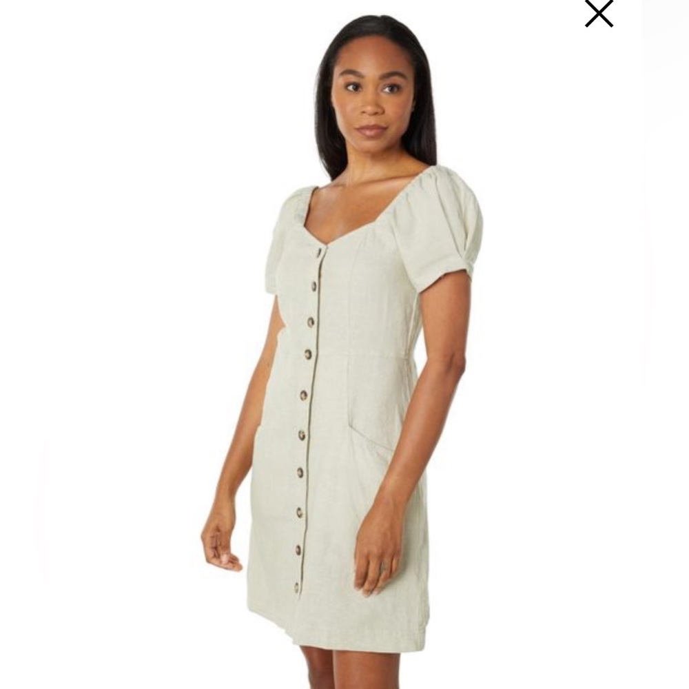 Women's White Linen-cotton Puff-sleeve Mini Dress